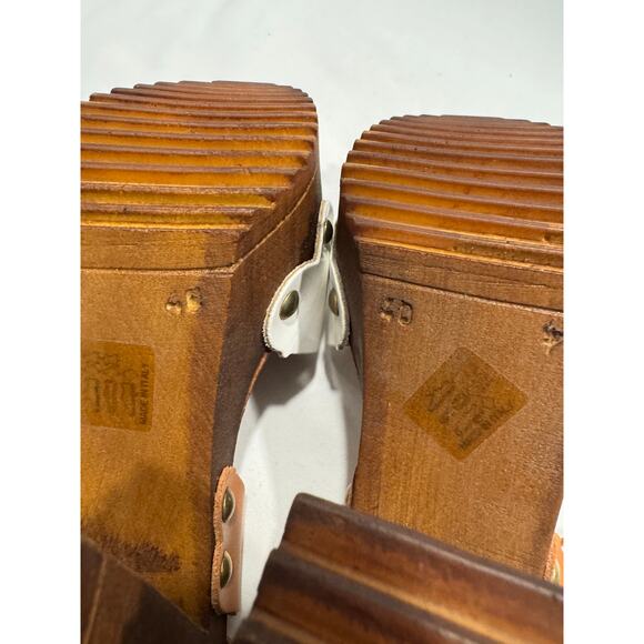 Primadonna Collection Ankle Strap Wooden Platform Heels Sandals 40 White Brown - Picture 10 of 11